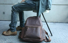 Vintage Coffee Mens Leather Backpack Travel Backpacks Laptop Backpack for men
