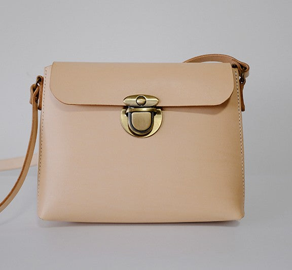 Handmade Leather Beige Womens Vintage Crossbody Purse Shoulder Bag for Women