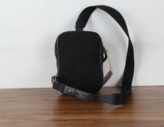 Genuine Small Black Leather Mens Cool Chest Bag Sling Bag Crossbody Pack for men