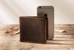 Cool Leather Mens Coffee Slim Small Wallet Bifold Vintage billfold Wallet for Men