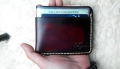 Leather Mens Slim Front Pocket Wallets Dark Brown Leather Cards Wallet for Men