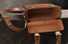 Handmade Vintage Coffee Leather Mens Messenger Bag Box Shoulder Bags for Men