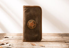 Cool Canvas Leather Mens Bifold Long Wallet Zipper Long Wallet for Men