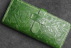 Handmade long leather wallet floral leather clutch wallet for women men zip - EverHandmade