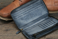 Cool leather mens long wallet vintage zipper long clutch wallet for men - EverHandmade