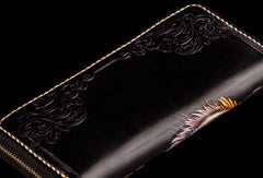 Handmade leather tiger biker wallet long wallet black leather men phone