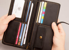 Vintage Leather Long Wallets for men Bifold Men Long Wallets