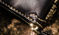 Handmade Leather Acalanatha Mens Tooled Chain Biker Wallet Cool Leather Wallet Long Clutch Wallets for Men