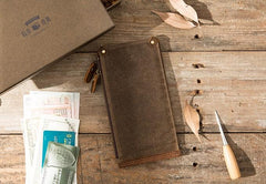 Cool Canvas Leather Mens Bifold Long Cards Wallet Long Wallet for Men