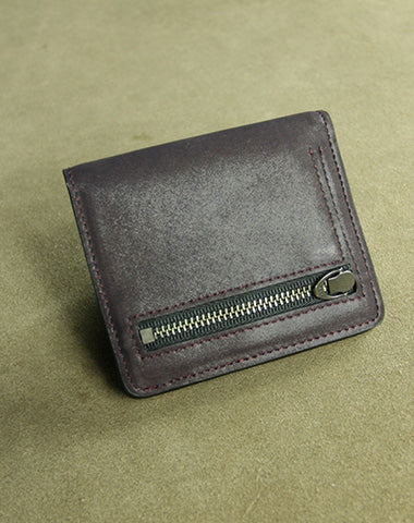 Cute Women Coffee Leather Small Bifold Wallet Billfold Wallet with Coin Pocket For Women