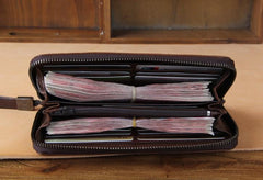 Genuine Leather Mens Cool Long Leather Wallet Zipper Clutch Wristlet Wallet for Men