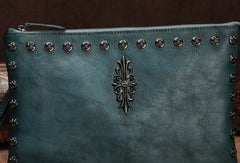 Genuine Leather Rivet Handbag Clutch Vintage Crossbody Bag Shoulder Bag Purse For Women - EverHandmade