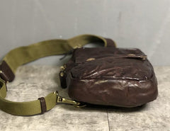 Genuine Leather Mens Cool Chest Bag Sling Bag Coffee Crossbody Pack Sling Pack for men