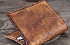 Handmade Genuine Leather Mens Cool Billfold Leather Wallet Men billfold Wallets Bifold for Men