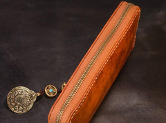 Handmade Leather Tooled Mens Chain Biker Wallet Cool Leather Wallet Long Phone Wallets for Men