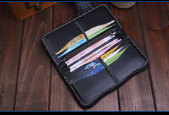 Handmade Leather Long Black Biker Wallet Leather Chain Wallet Men Red Carp Tooled Wallets - EverHandmade
