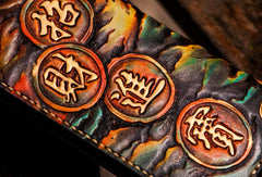 Handmade leather mythical wild animal biker wallet long wallet black leather men phone - EverHandmade