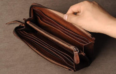 Leather Mens Cool Long Leather Wallet Phone Zipper Clutch Wallet Wristlet Wallet for Men