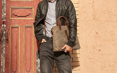 Mens Gray Canvas Briefcase Handbag Work Bag Business Bag for Men