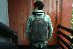 Green Mens Leather Backpack Travel Backpacks Laptop Backpack for men