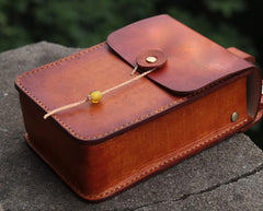 Handmade Leather Belt Pouch Mens Brown Waist Bag CIGARETTE Pouch for Men