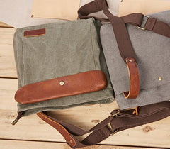 Mens Canvas Leather Square Side Bag Messenger Bag Canvas Shoulder Bag for Men