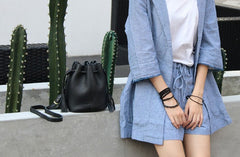 Mini LEATHER WOMEN Barrel Bag Small Bucket Purse SHOULDER Purses FOR WOMEN