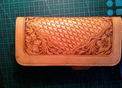 Handmade Tooled Floral Mens Leather Long Wallet Cool Long Wallet for Men