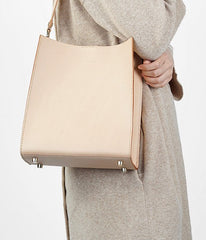 Fashion Beige Leather Women Handbag Tote Box Tote Bag Box Shoulder Bag For Women