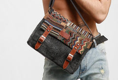 Vintage Mens Canvas Gray Cool Side Bag Messenger Bag Shoulder Bag for Men