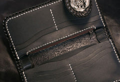 Handmade Leather Long Black Biker Wallet Trucker Wallet Leather Chain Men Red Carp Tooled Wallet - EverHandmade