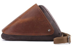 Mens Waxed Canvas Leather Triangular Side Messenger Bag Canvas Courier Bags for Men