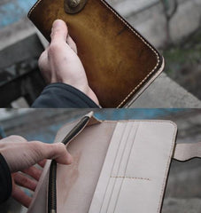 Handmade Mens Vintage Leather Long Biker Wallet Cool Long Chain Wallet for Men
