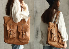 Vintage WOMENs Brown Large LEATHER Tote Bag Fashion Tote Purse FOR WOMEN