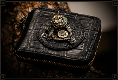 Handmade Leather Chinese Dragon Tooled Mens billfold Wallet Cool Chain Wallet Biker Wallet for Men