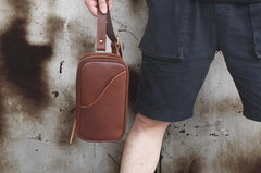 Genuine Black Leather Mens Cool Sling Pack Chest Bag Sling Bag Crossbody Pack for men