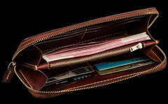 Handmade Leather Tooled Ganesh Mens Chain Biker Wallets Cool Leather Wallet Zipper Long Wallets for Men