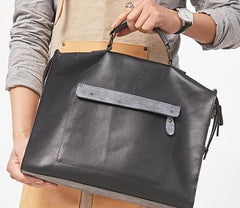 Mens Black Leather Large Briefcase Handbag Work Bag Business Bag for Men