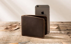 Coffee Cool Leather Mens Small Wallet Bifold Vintage Slim billfold Wallet for Men