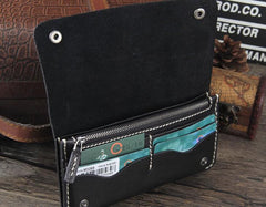 Handmade Genuine Leather Mens Cool Long Leather Wallet Bifold Clutch Wallet for Men