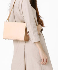 Fashion Beige Leather Women Box Tote Bag Box Handbag Shoulder Bag For Women