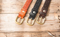 Handmade Cool Braided Leather Mens Belt Leather Belt for Men