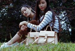 Handmade Beige Leather Womens Handbag Shoulder Bag Crossbody Purse for Women