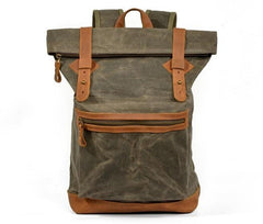 Waxed Canvas Leather Mens Cool Backpack Canvas Travel Backpack Canvas School Backpack for Men