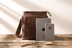 Cool Small Leather Coffee Mens Messenger Bags Shoulder Bags for Men
