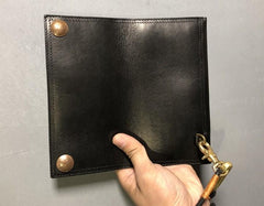 Handmade Leather Mens Cool Long Leather Wallet Biker Wallet Clutch Wallet for Men