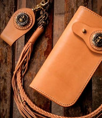 Handmade Leather Mens Chain Biker Wallet Cool Long Leather Wallet With Chain Wallets for Men