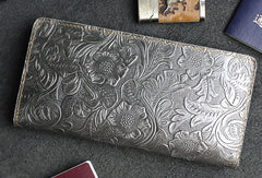 Handmade long leather wallet floral passport leather clutch wallet for women men zip - EverHandmade
