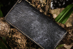 Handmade leather Geneisha biker wallet clutch zip long wallet black leather men phone - EverHandmade