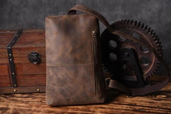 Genuine Leather Mens Cool Chest Bag Sling Bag Crossbody Bag Travel Bag Hiking Bag for men